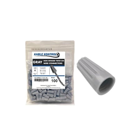 Kable Kontrol Twist-On Wire Connector, 16 AWG Max, 300 V, 100 PK WNUT-71-GY-100